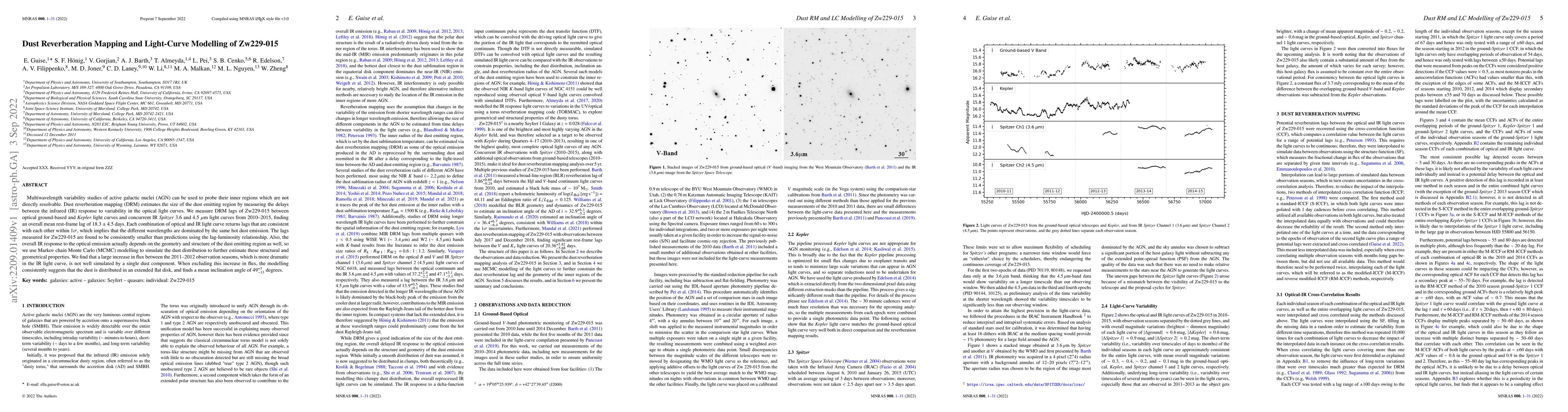 Thumbnail for Dust Reverberation Mapping and Light-Curve Modelling of Zw229-015