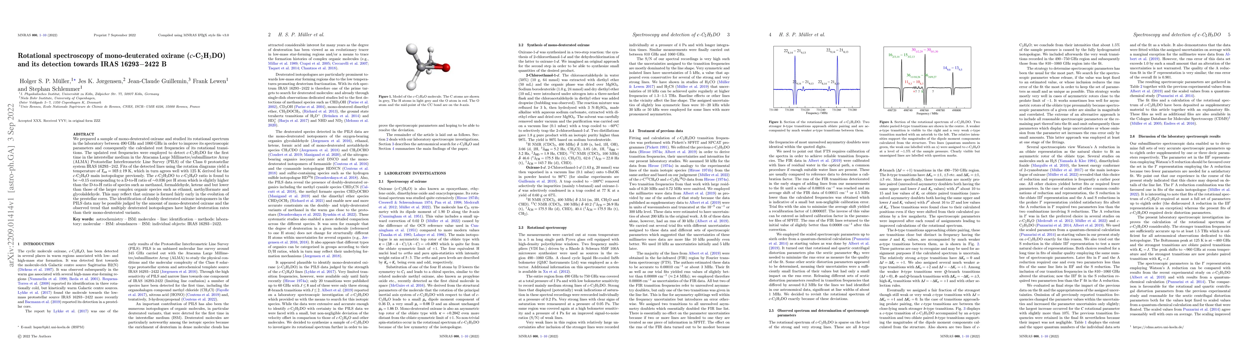 Thumbnail for Rotational spectroscopy of mono-deuterated oxirane ($c$-C$_2$H$_3$DO)
  and its detection towards IRAS 16293$-$2422 B
