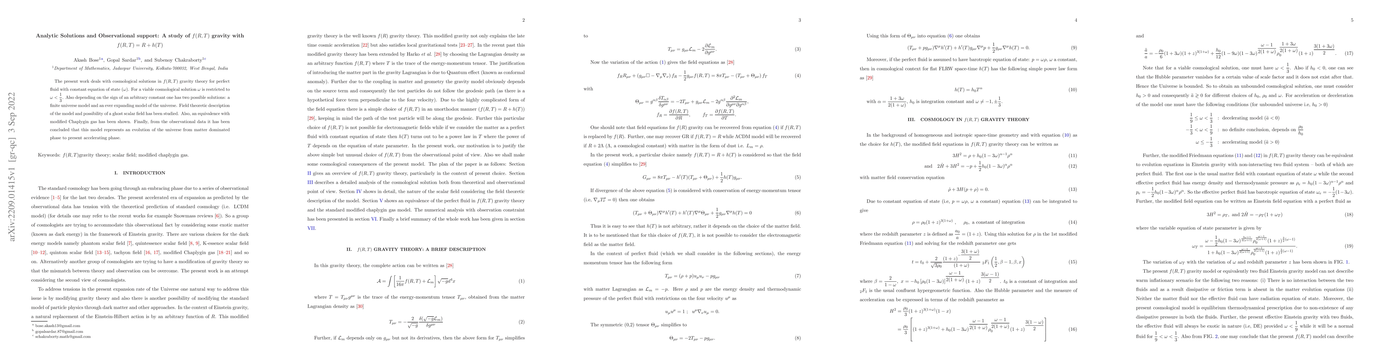 Thumbnail for Analytic Solutions and Observational support: A study of $f(R,T)$
  gravity with $f(R,T)=R+h(T)$