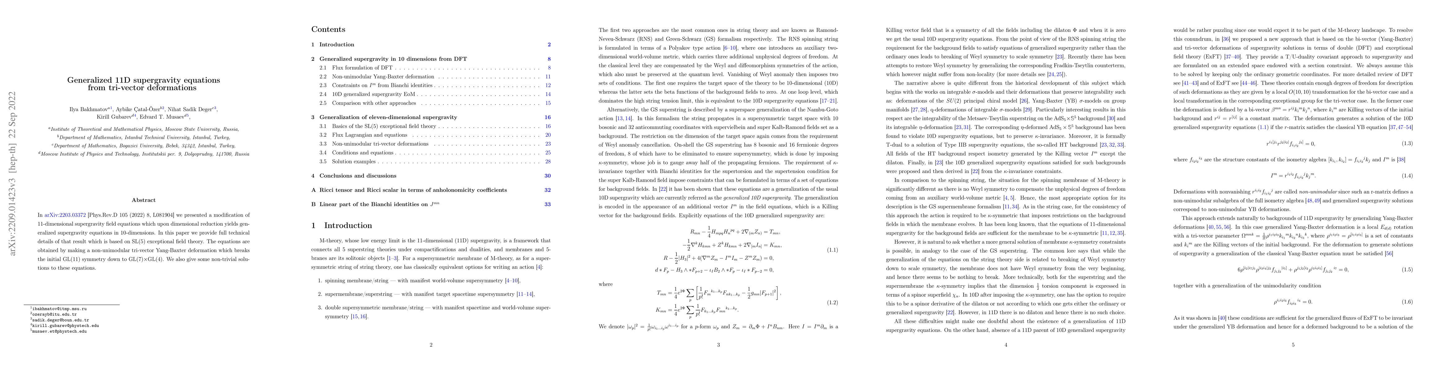 Thumbnail for Generalized 11D supergravity equations from tri-vector deformations