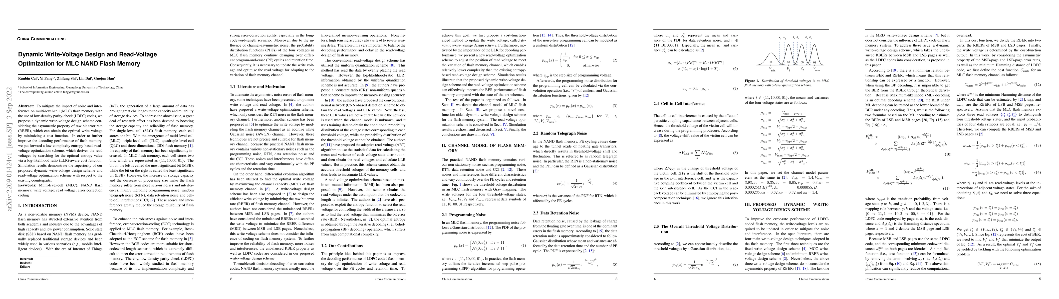 Thumbnail for Dynamic Write-Voltage Design and Read-Voltage Optimization for MLC NAND
  Flash Memory