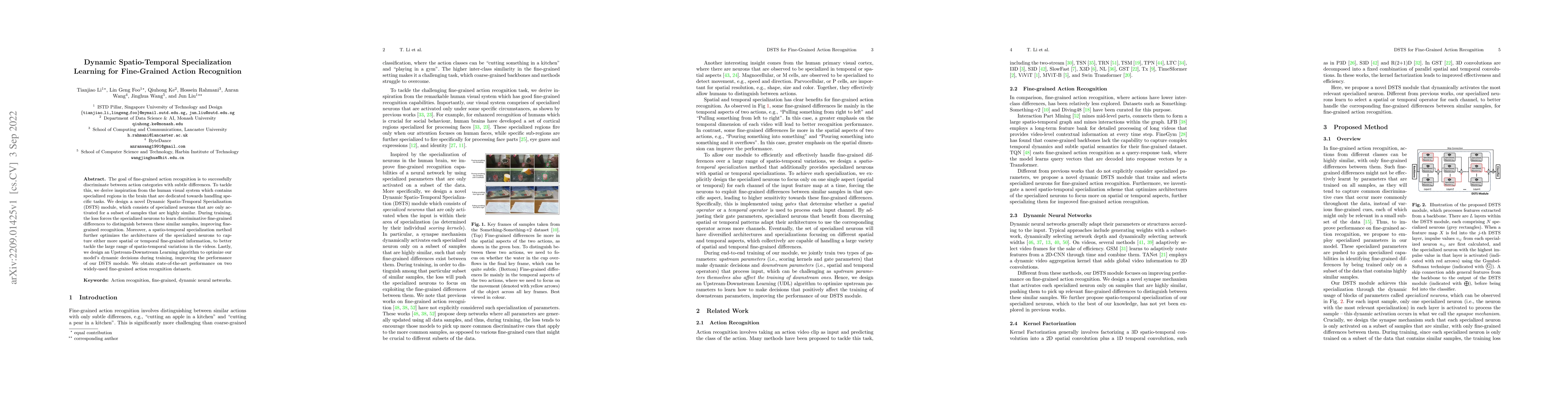 Thumbnail for Dynamic Spatio-Temporal Specialization Learning for Fine-Grained Action
  Recognition