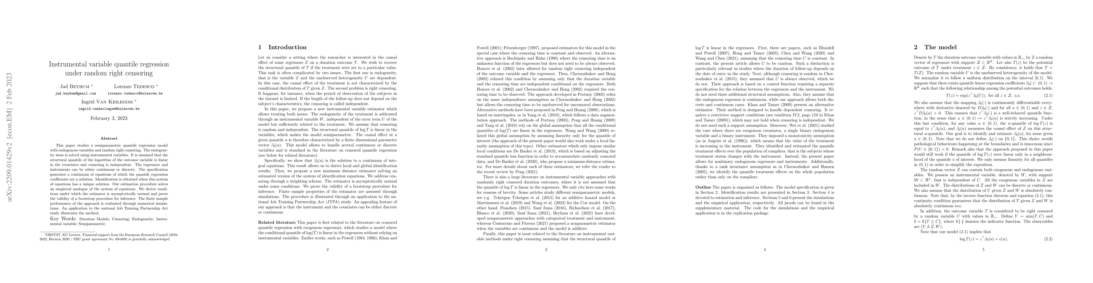 Thumbnail for Instrumental variable quantile regression under random right censoring