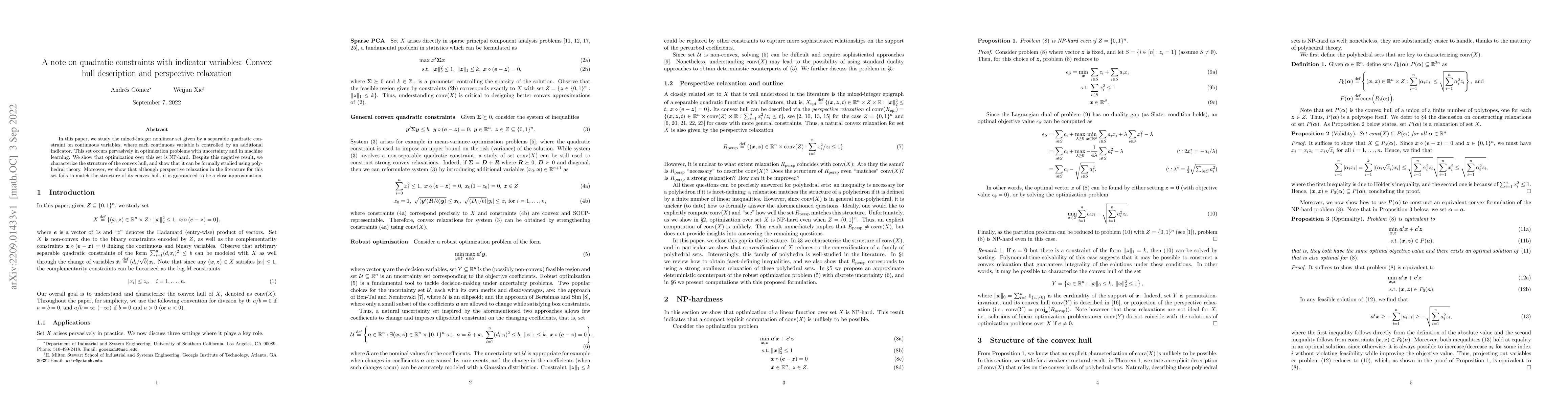 Thumbnail for A note on quadratic constraints with indicator variables: Convex hull
  description and perspective relaxation