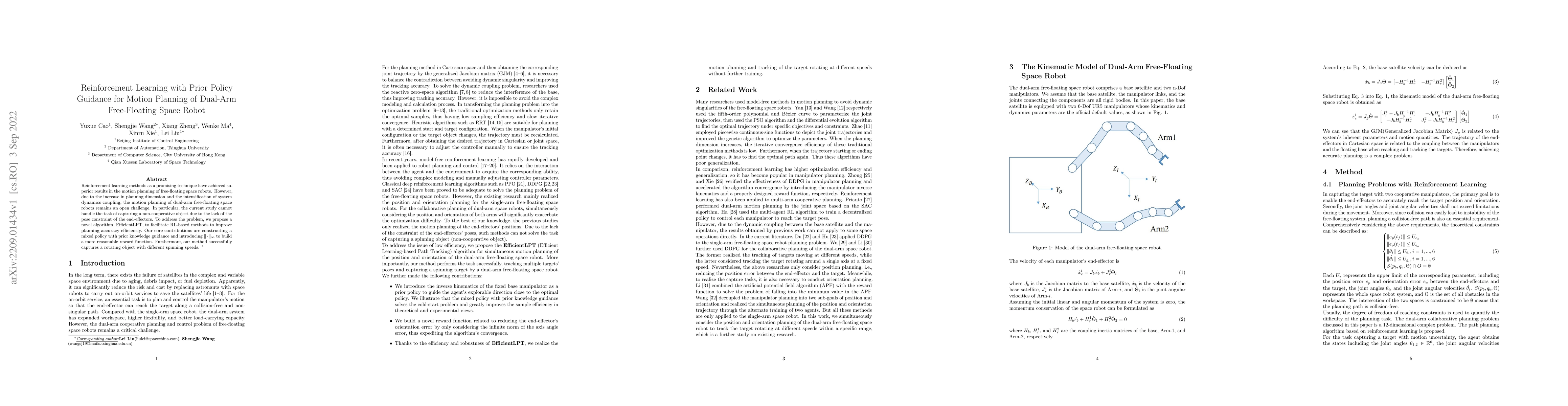Thumbnail for Reinforcement Learning with Prior Policy Guidance for Motion Planning of
  Dual-Arm Free-Floating Space Robot