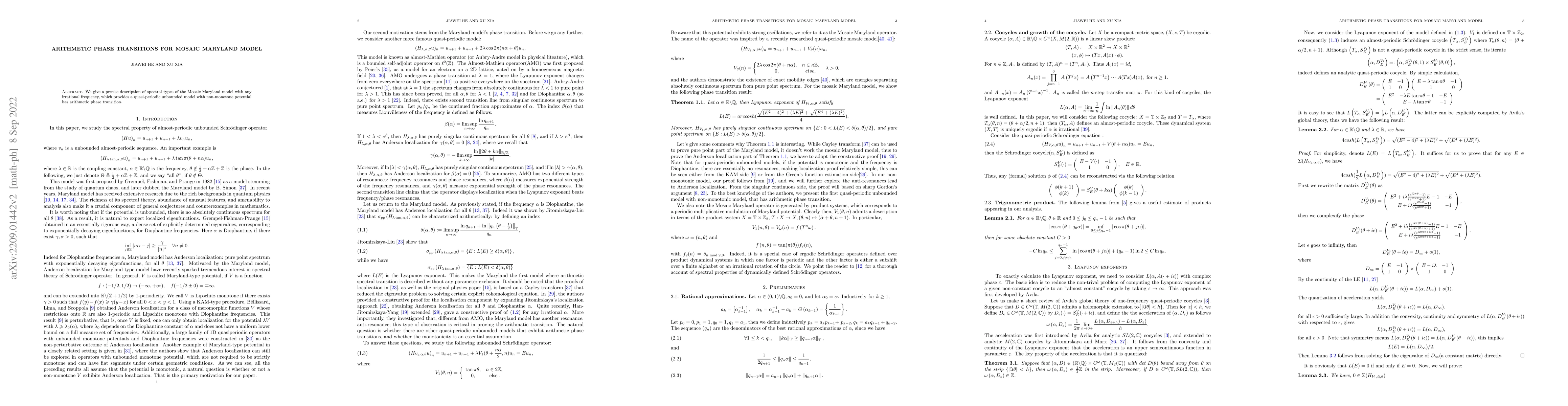 Thumbnail for Arithmetic Phase Transitions For Mosaic Maryland Model
