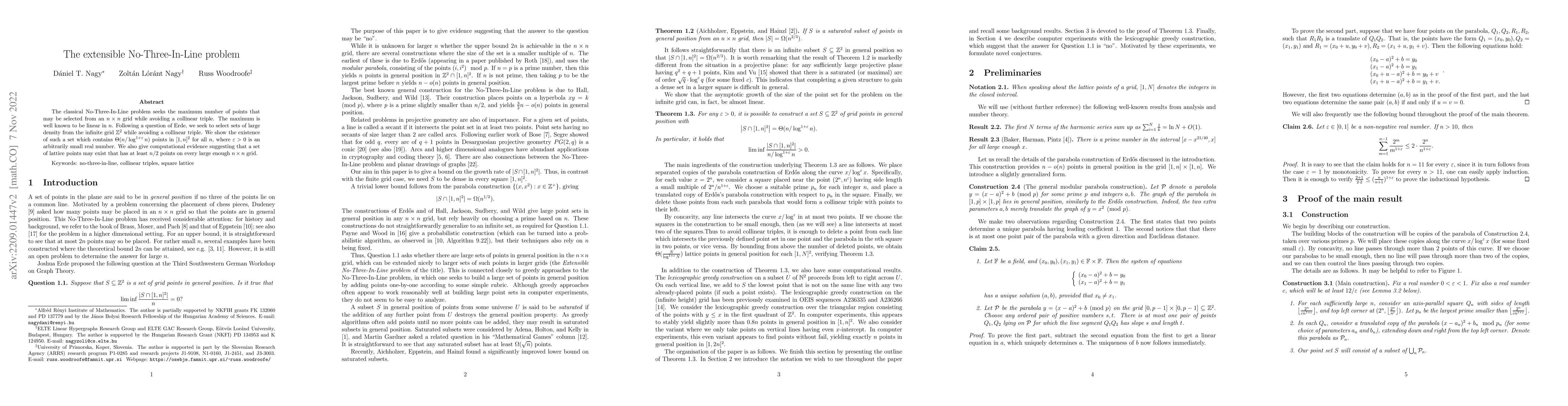 Thumbnail for The extensible No-Three-In-Line problem