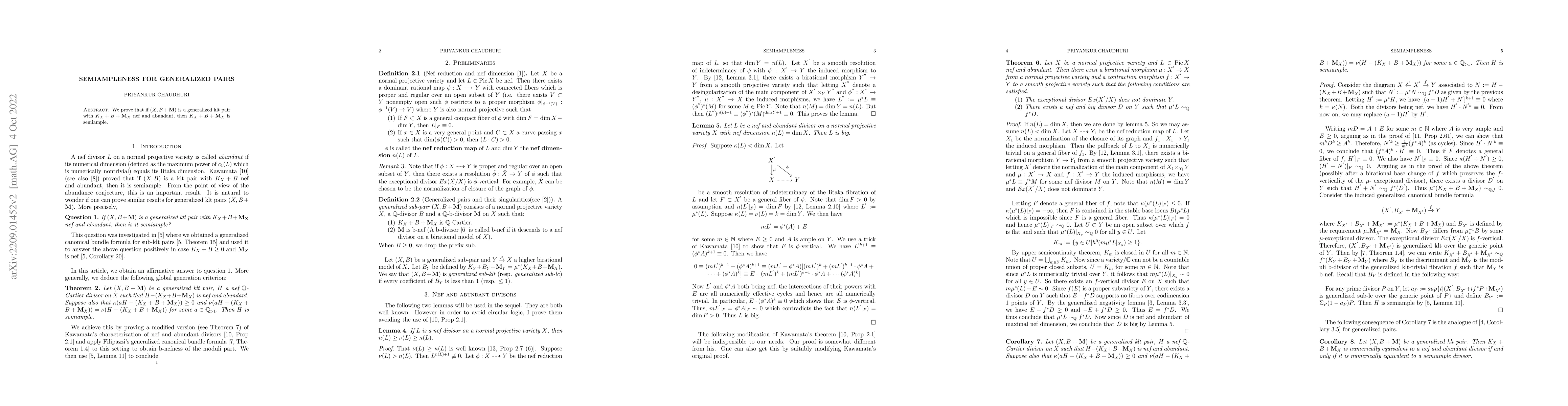 Thumbnail for Semiampleness for generalized pairs