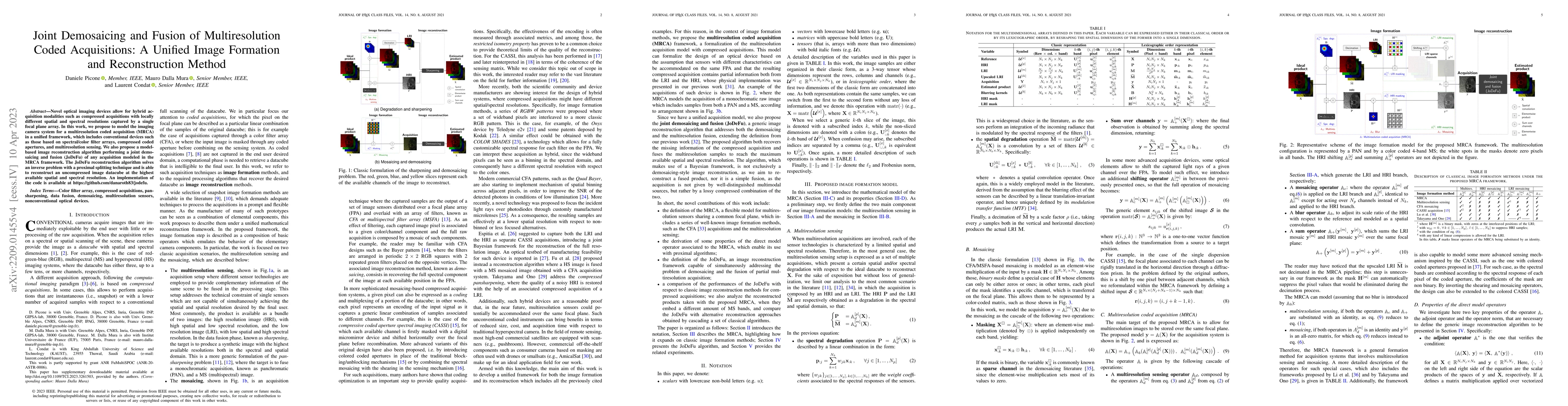 Thumbnail for Joint demosaicing and fusion of multiresolution coded acquisitions: A
  unified image formation and reconstruction method