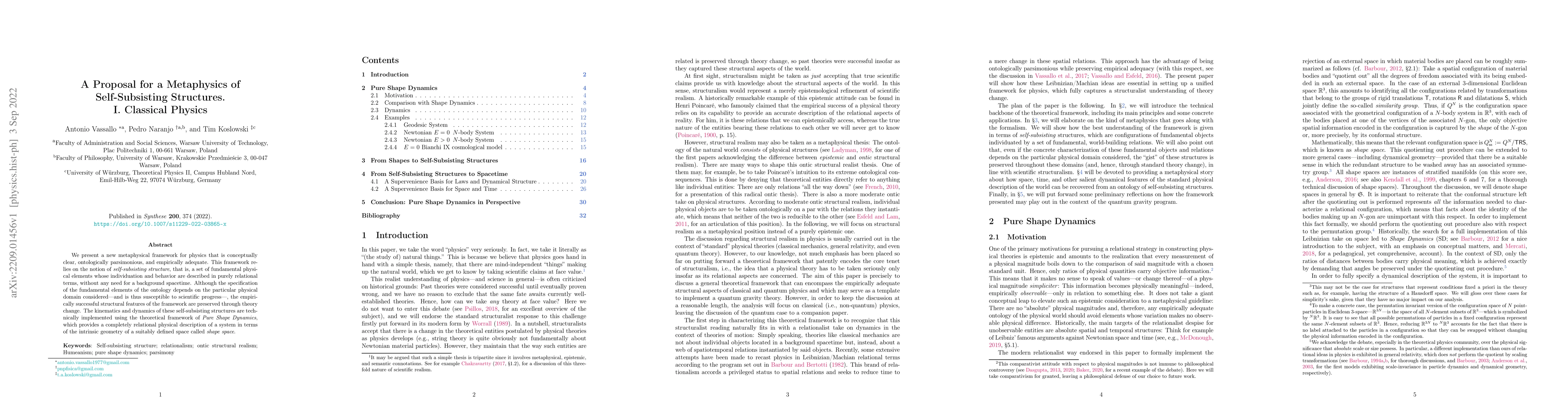 Thumbnail for A Proposal for a Metaphysics of Self-Subsisting Structures. I. Classical
  Physics