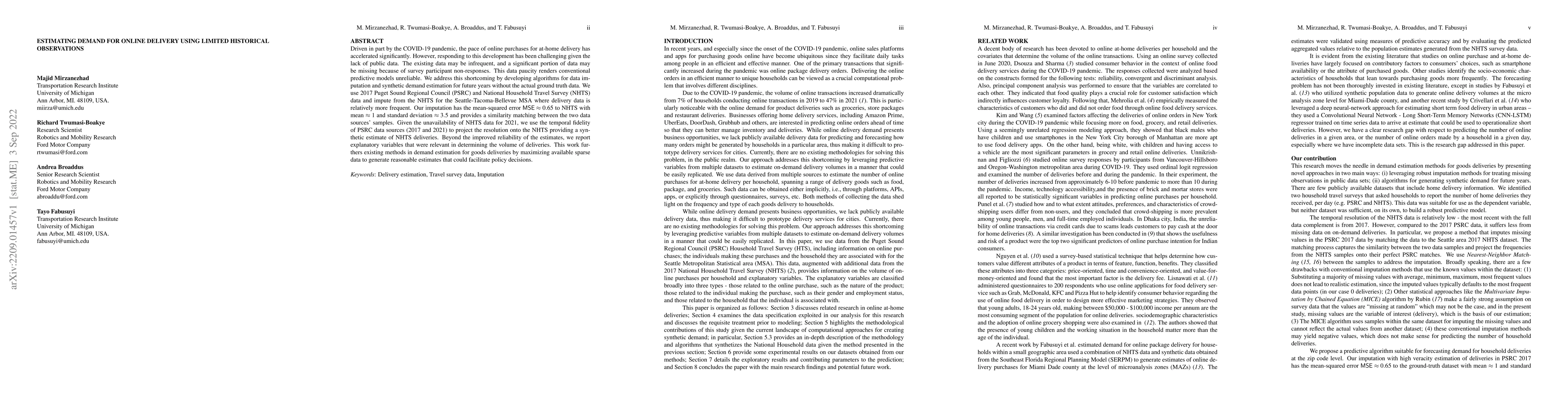 Thumbnail for Estimating Demand for Online Delivery using Limited Historical
  Observations