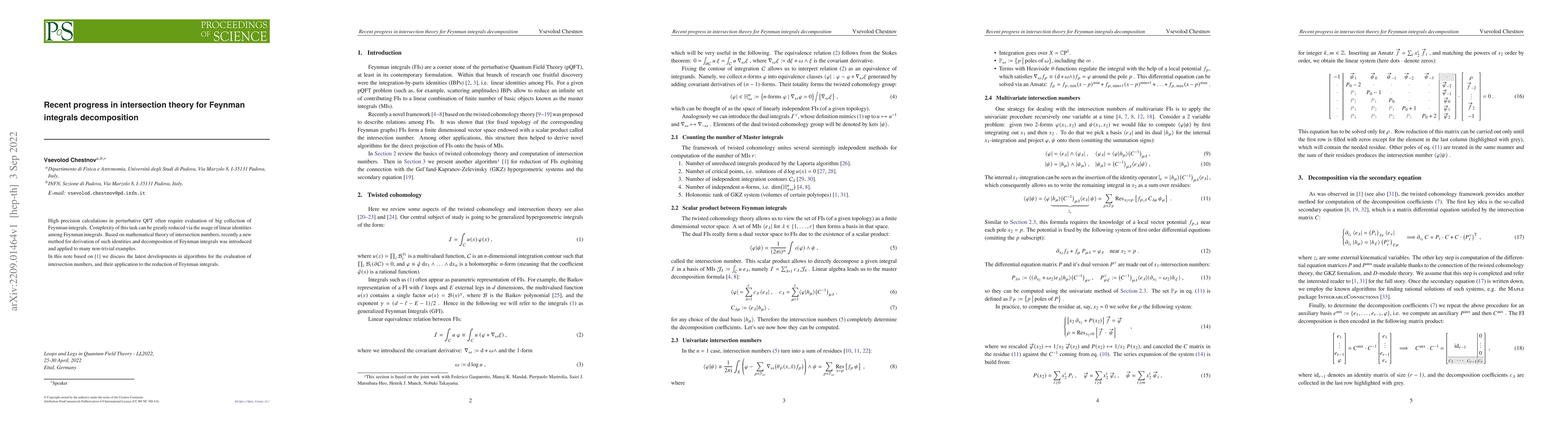 Thumbnail for Recent progress in intersection theory for Feynman integrals
  decomposition