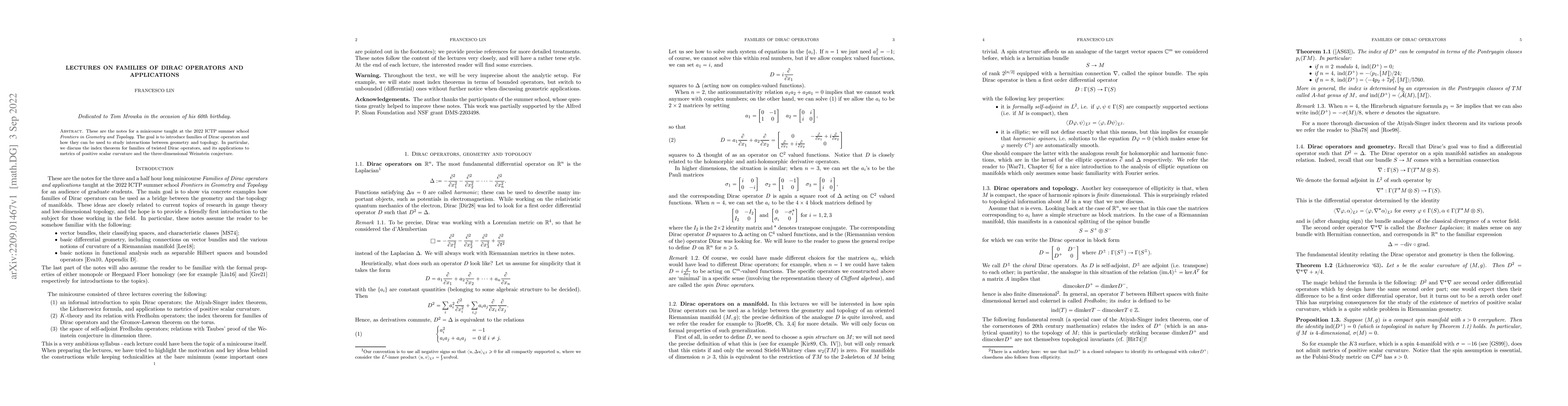 Thumbnail for Lectures on families of Dirac operators and applications