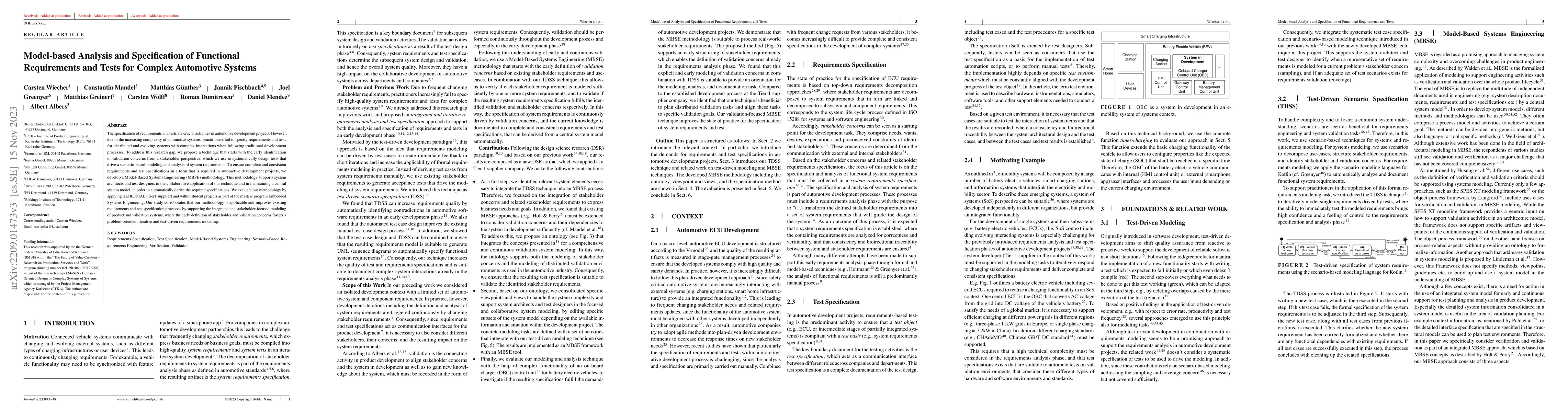 Thumbnail for Model-based Analysis and Specification of Functional Requirements and
  Tests for Complex Automotive Systems