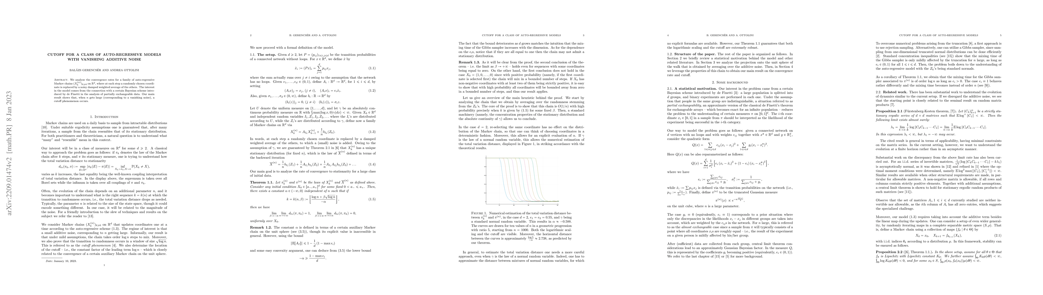 Thumbnail for Cutoff for a class of auto-regressive models with vanishing additive
  noise