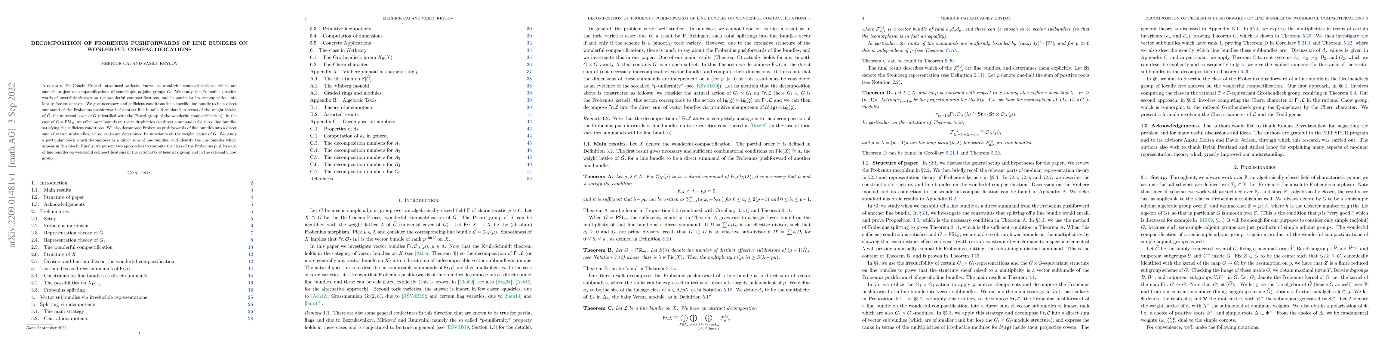 Thumbnail for Decomposition of Frobenius pushforwards of line bundles on wonderful
  compactifications