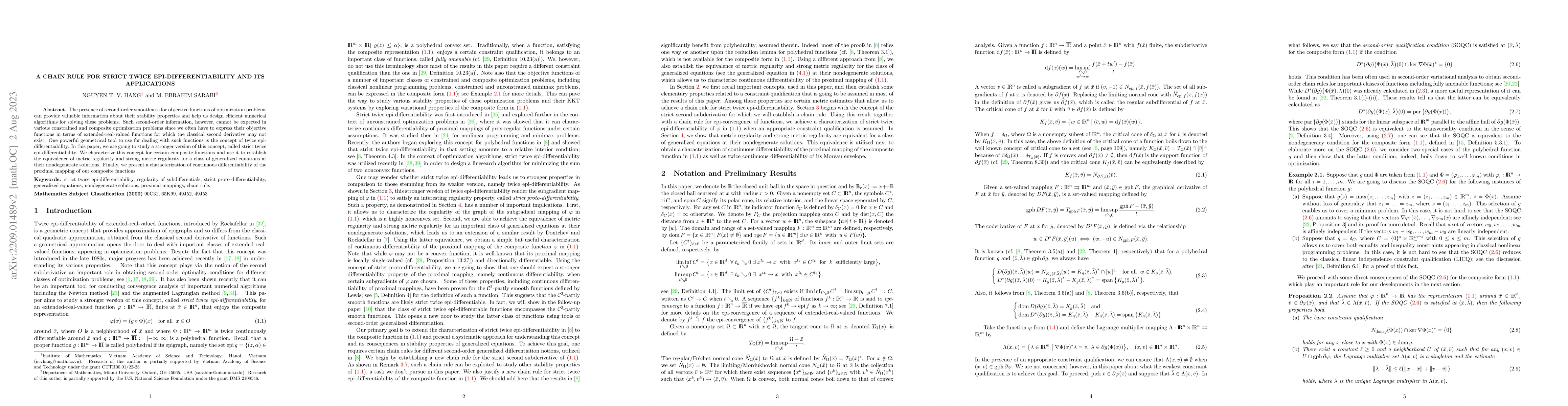 Thumbnail for A Chain Rule for Strict Twice Epi-Differentiability and its Applications
