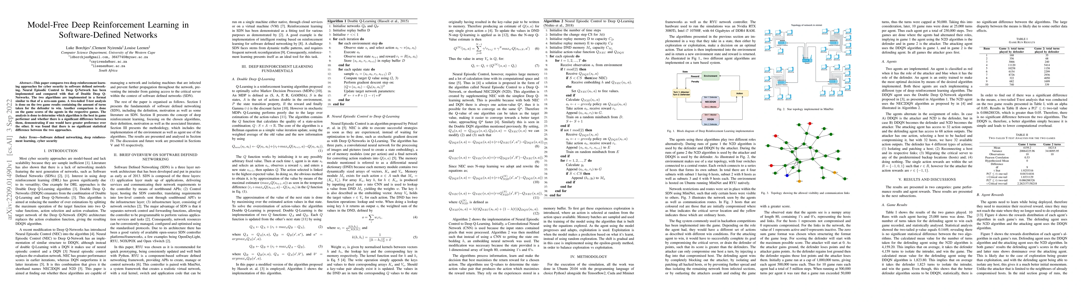 Thumbnail for Model-Free Deep Reinforcement Learning in Software-Defined Networks