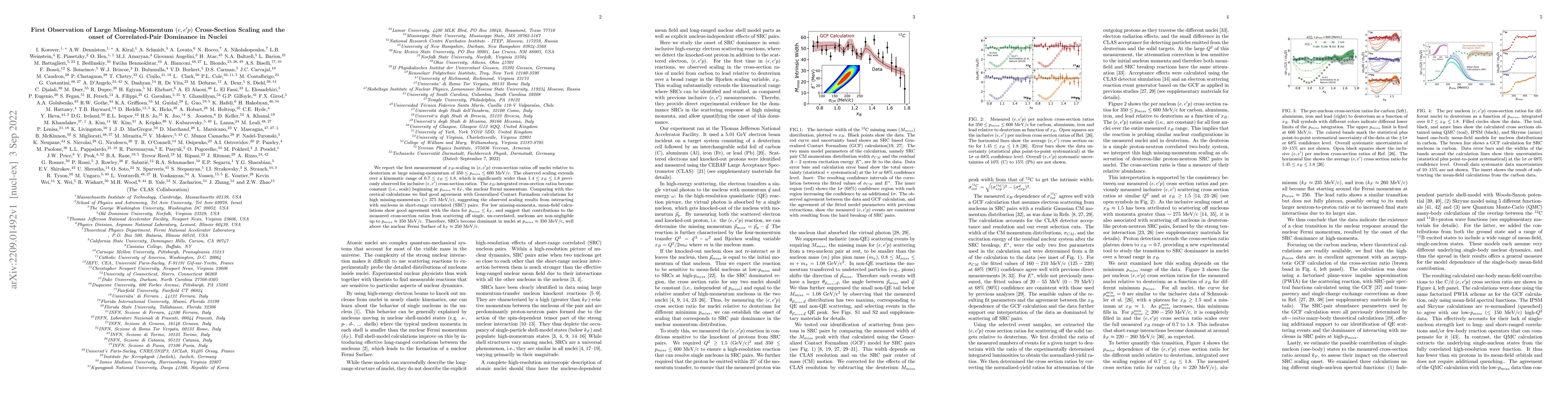 Thumbnail for First Observation of Large Missing-Momentum (e,e'p) Cross-Section
  Scaling and the onset of Correlated-Pair Dominance in Nuclei