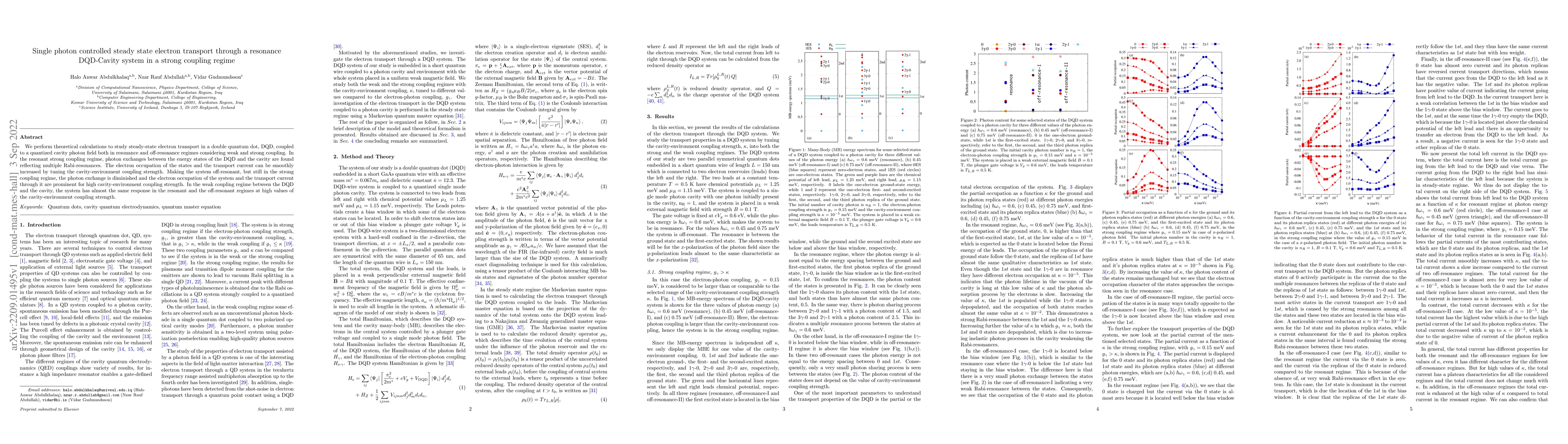 Thumbnail for Single photon controlled steady state electron transport through a
  resonance DQD-Cavity system in a strong coupling regime