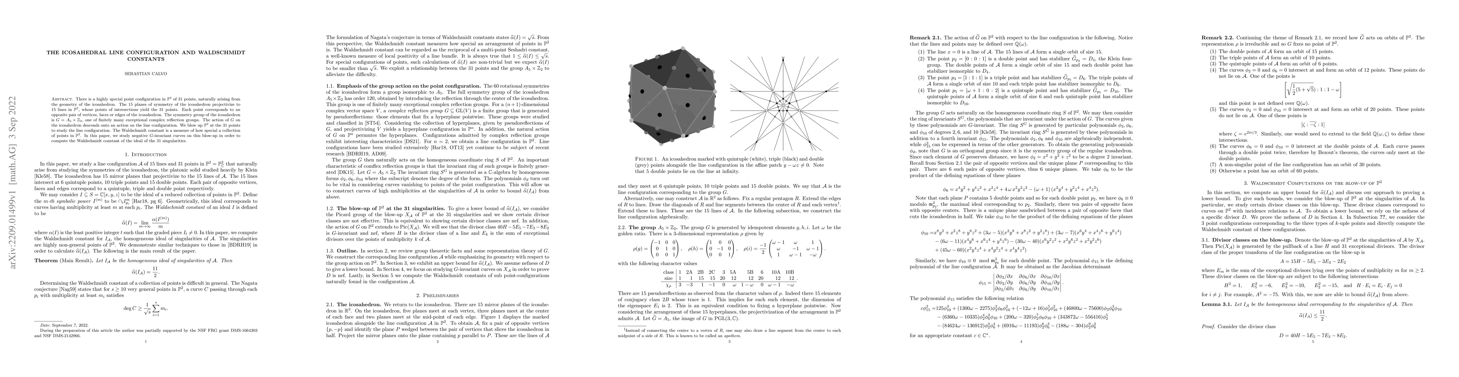 Thumbnail for The icosahedral line configuration and Waldschmidt constants