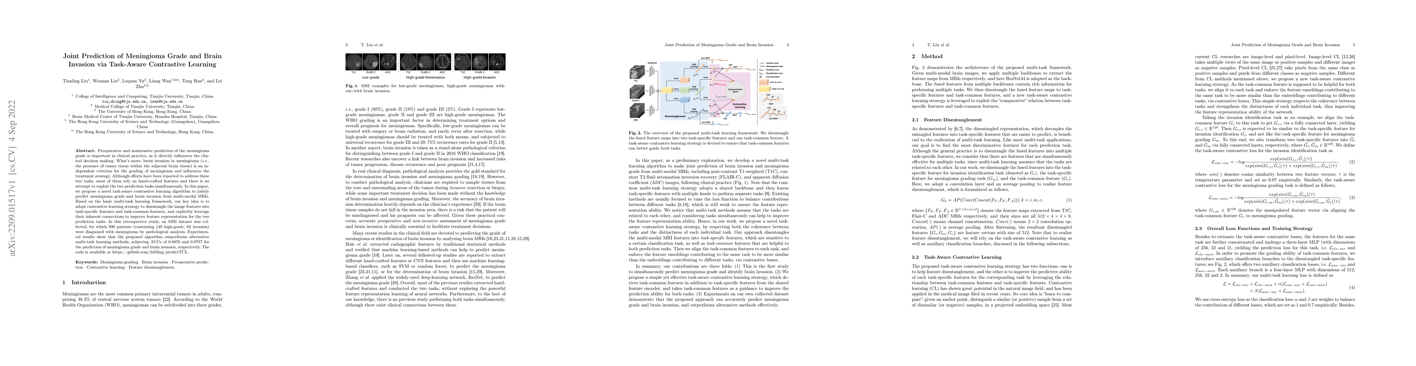 Thumbnail for Joint Prediction of Meningioma Grade and Brain Invasion via Task-Aware
  Contrastive Learning
