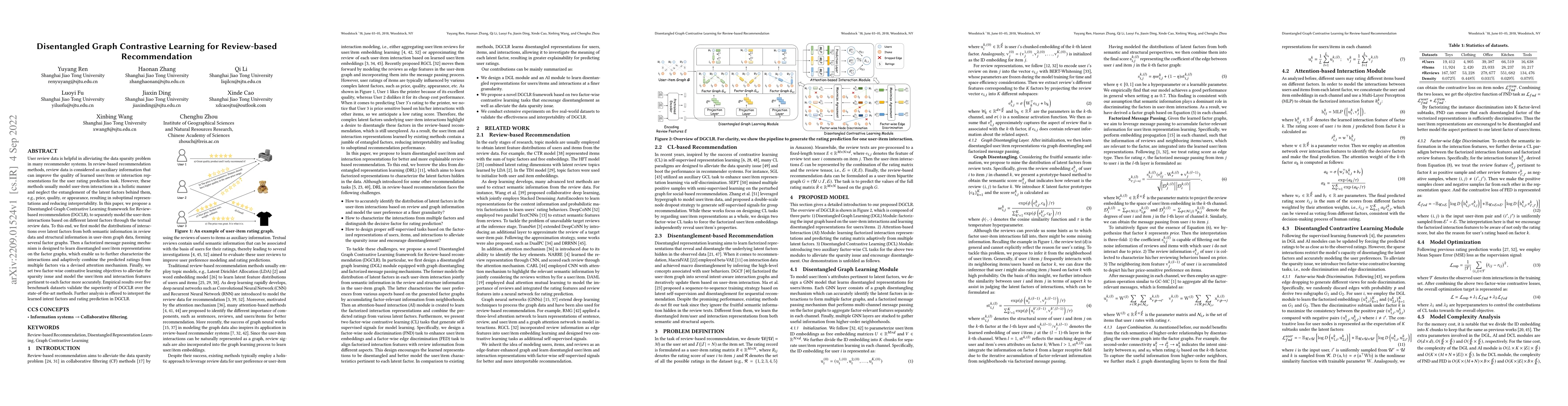 Thumbnail for Disentangled Graph Contrastive Learning for Review-based Recommendation