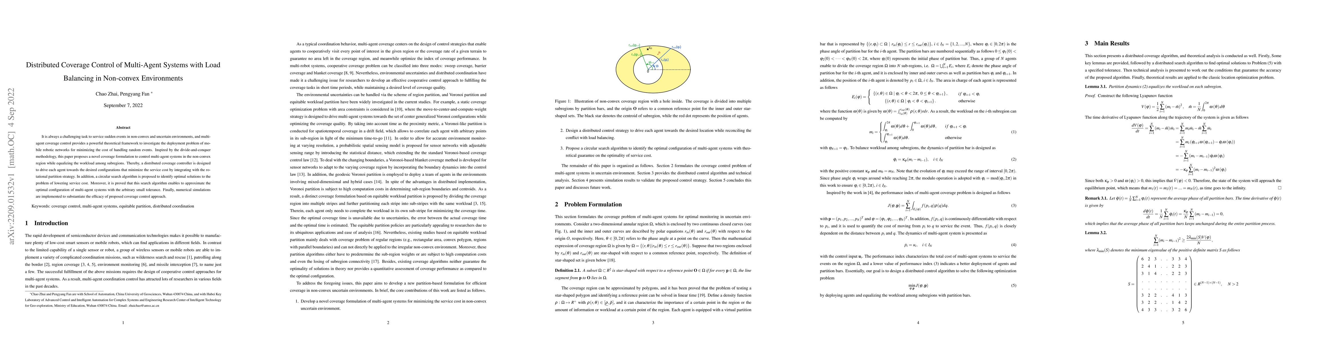 Thumbnail for Distributed Coverage Control of Multi-Agent Systems with Load Balancing
  in Non-convex Environments