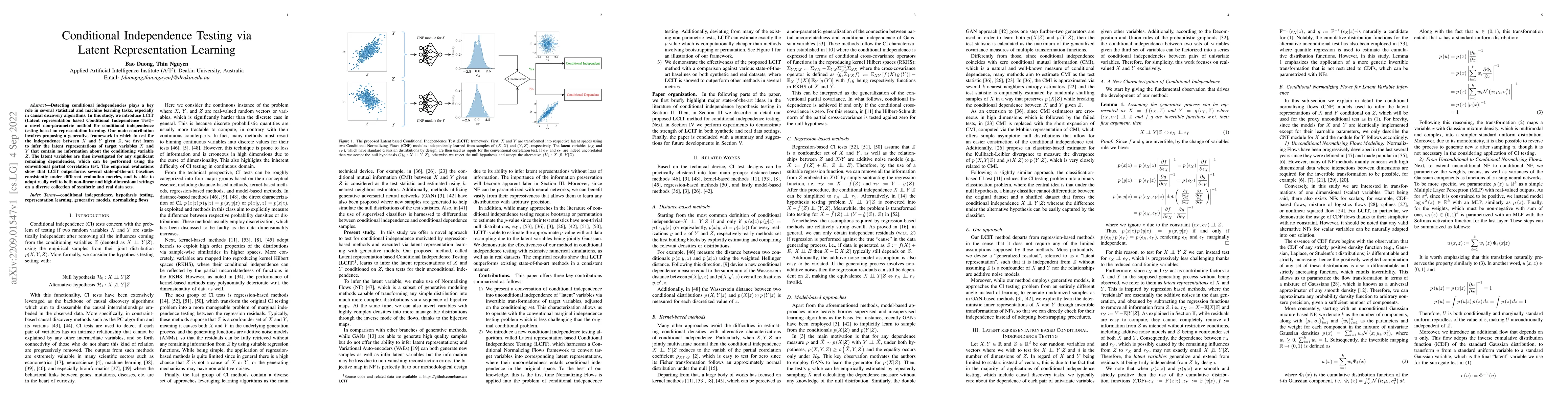 Thumbnail for Conditional Independence Testing via Latent Representation Learning