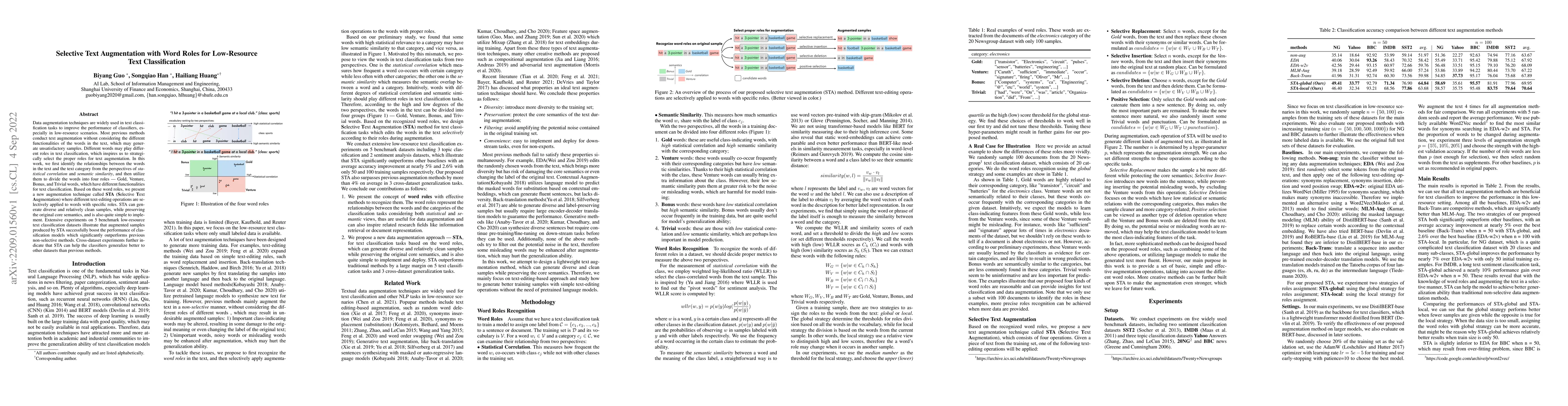 Thumbnail for Selective Text Augmentation with Word Roles for Low-Resource Text
  Classification