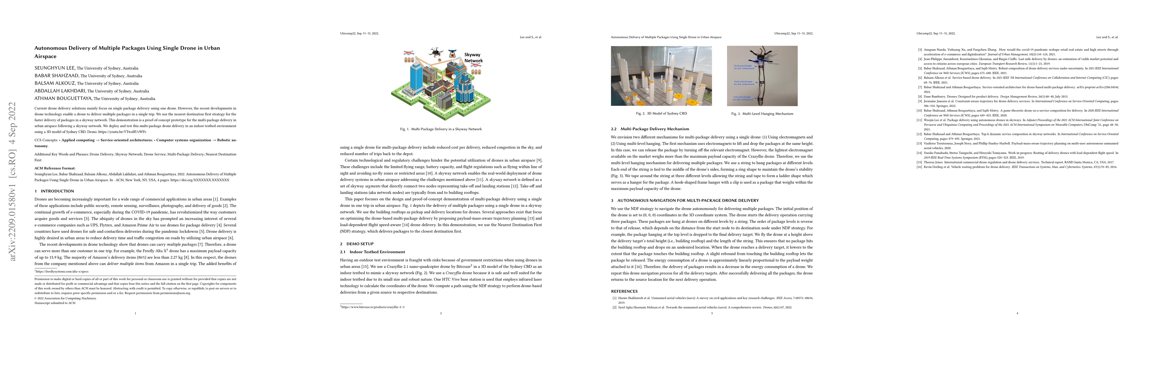Thumbnail for Autonomous Delivery of Multiple Packages Using Single Drone in Urban
  Airspace