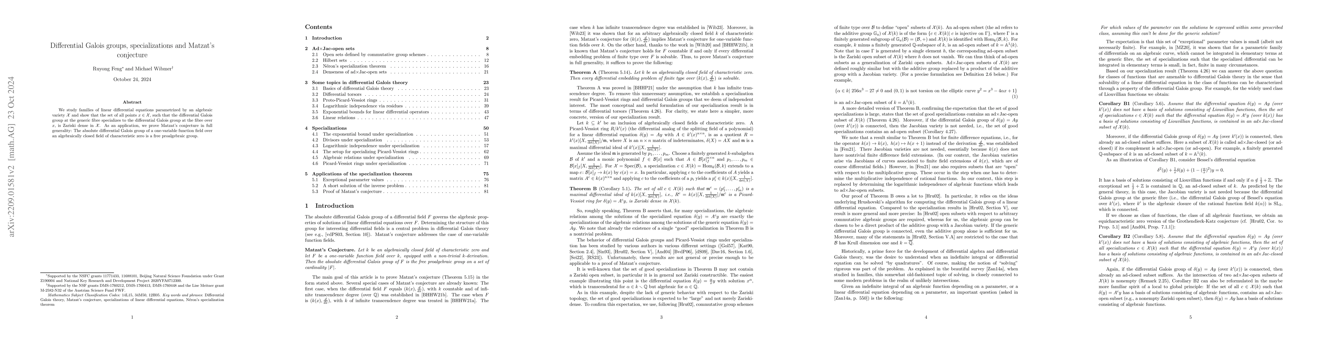 Thumbnail for Differential Galois groups, specializations and Matzat's conjecture