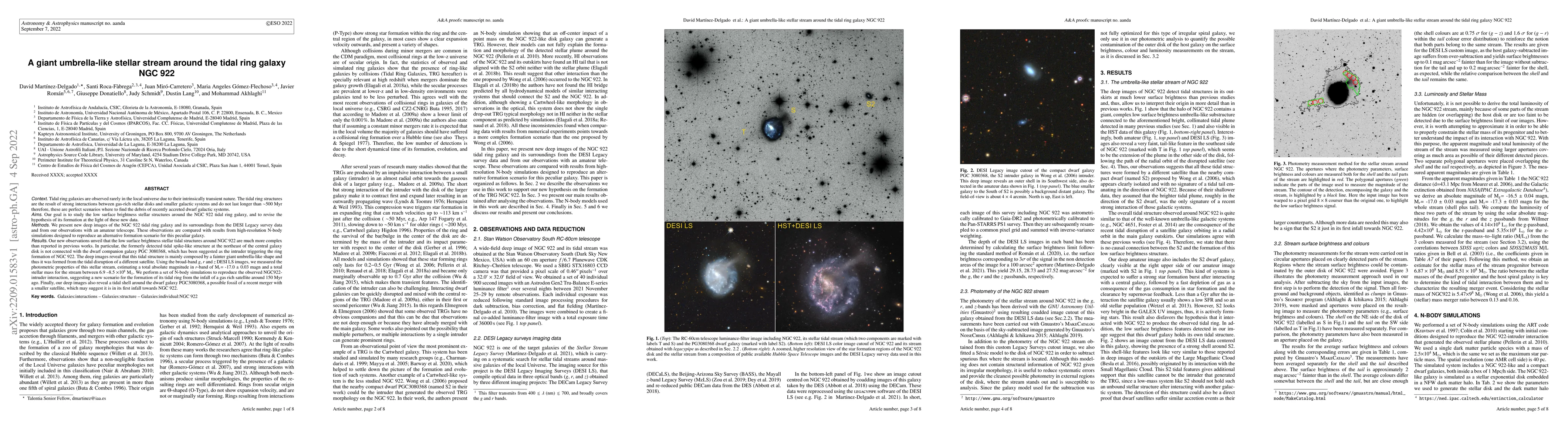 Thumbnail for A giant umbrella-like stellar stream around the tidal ring galaxy NGC
  922