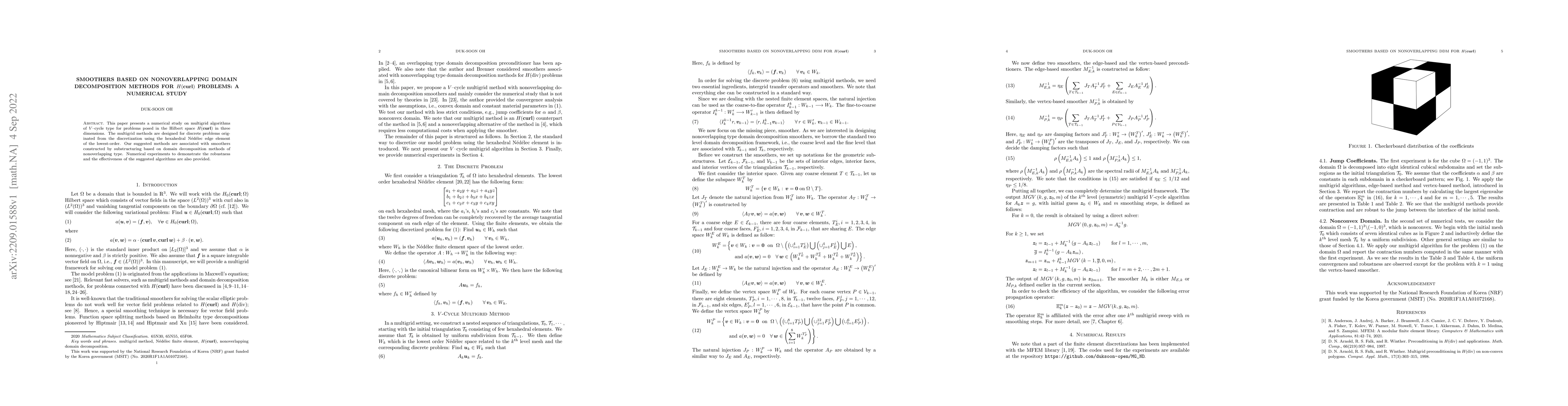 Thumbnail for Smoothers Based on Nonoverlapping Domain Decomposition Methods for
  $H(\mathbf{curl})$ Problems: A Numerical Study