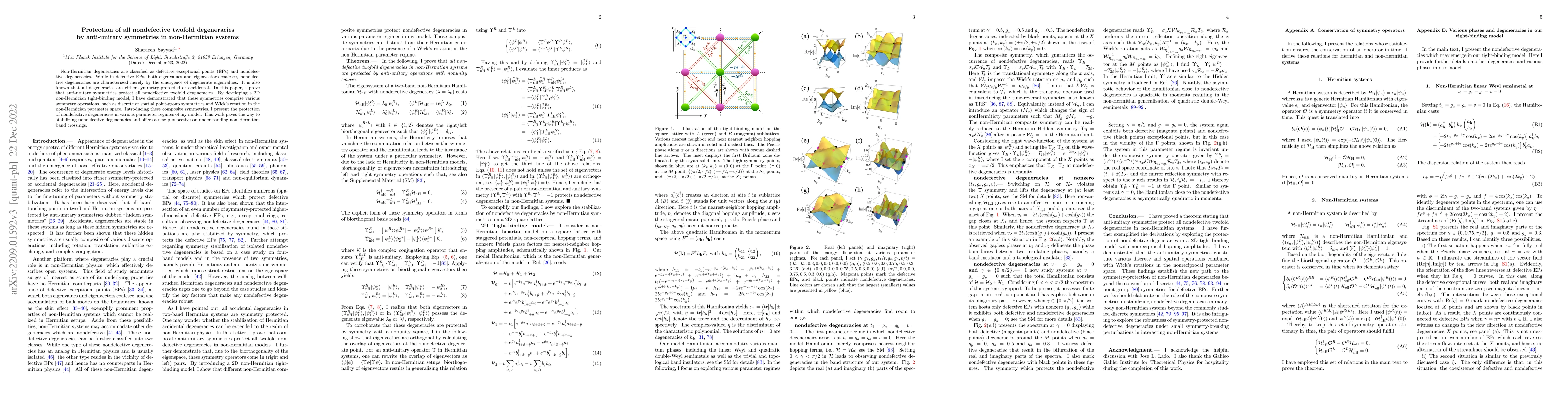 Thumbnail for Protection of all nondefective twofold degeneracies by anti-unitary
  symmetries in non-Hermitian systems