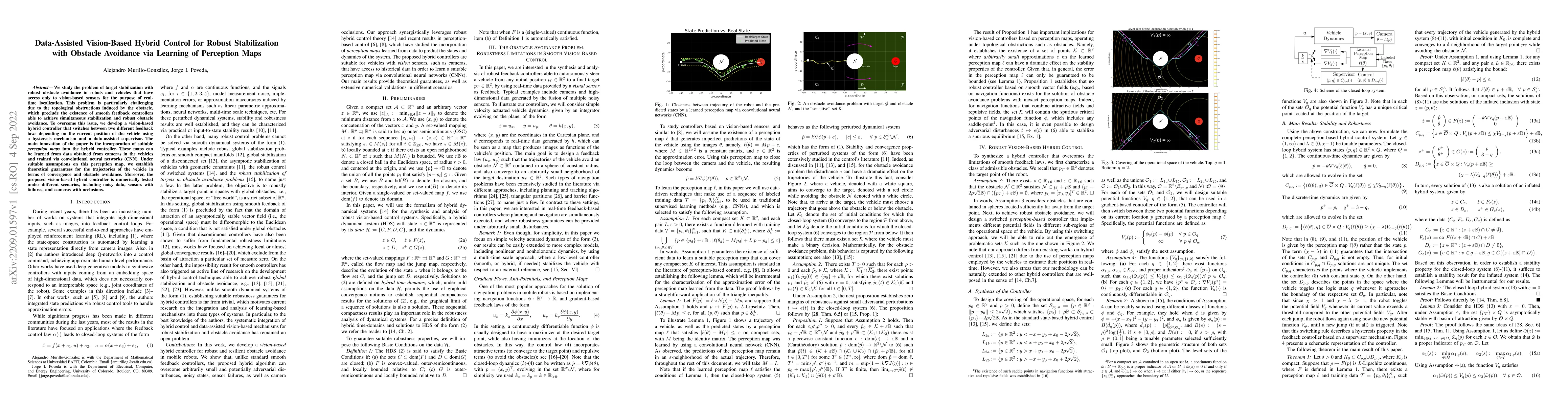 Thumbnail for Data-Assisted Vision-Based Hybrid Control for Robust Stabilization with
  Obstacle Avoidance via Learning of Perception Maps