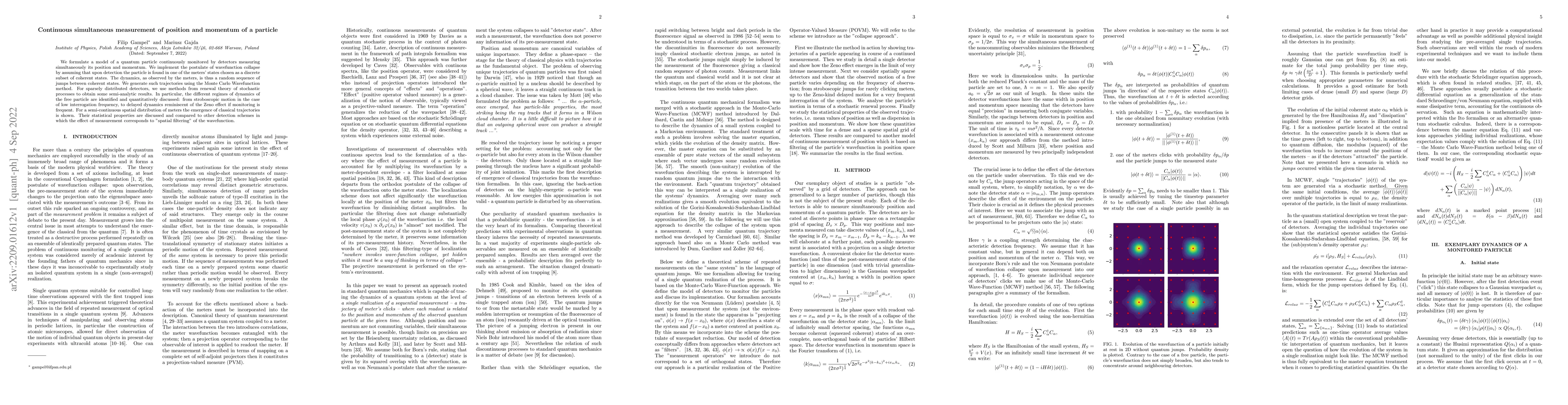 Thumbnail for Continuous simultaneous measurement of position and momentum of a
  particle