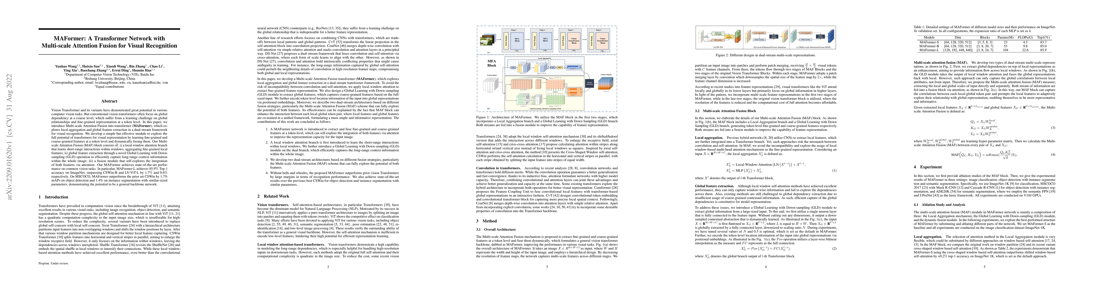 Thumbnail for MAFormer: A Transformer Network with Multi-scale Attention Fusion for
  Visual Recognition