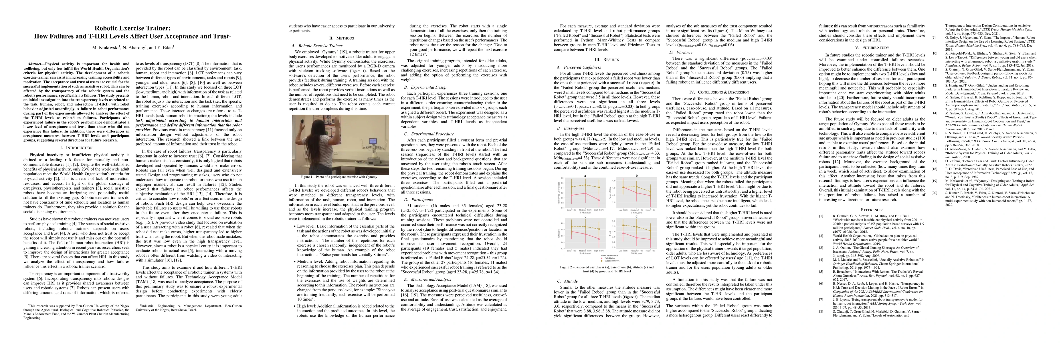 Thumbnail for Robotic Exercise Trainer: How Failures and T-HRI Levels Affect User
  Acceptance and Trust