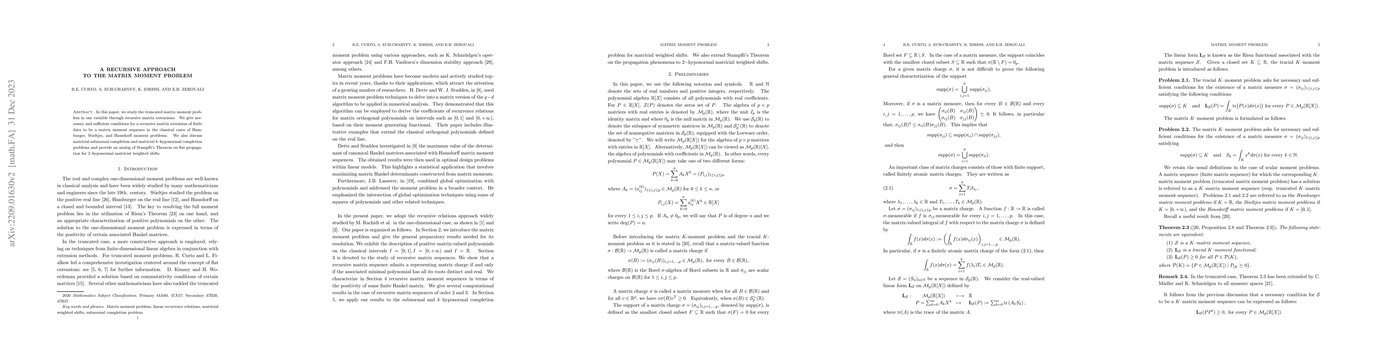 Thumbnail for A Recursive approach to the matrix moment problem
