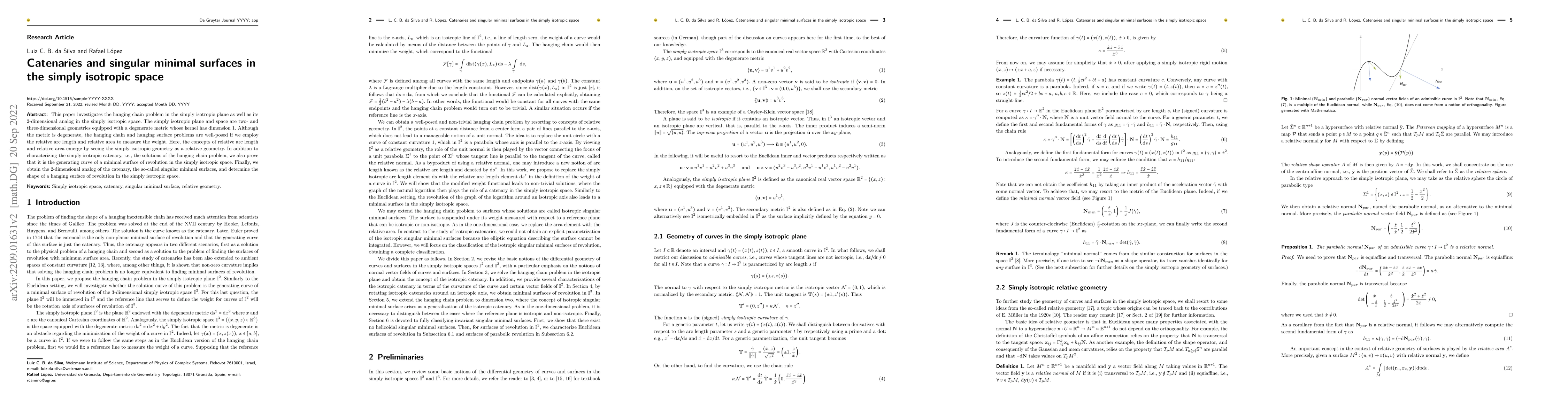 Thumbnail for Catenaries and singular minimal surfaces in the simply isotropic space