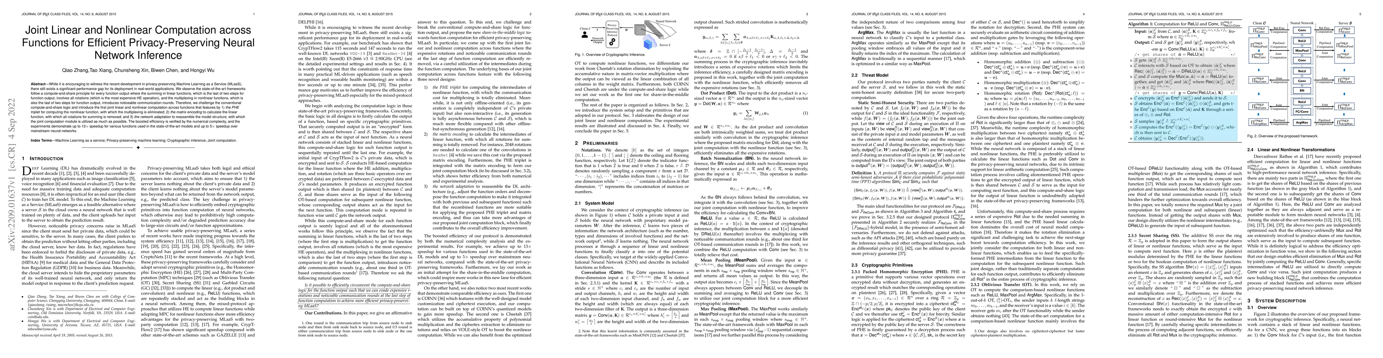 Thumbnail for Joint Linear and Nonlinear Computation across Functions for Efficient
  Privacy-Preserving Neural Network Inference