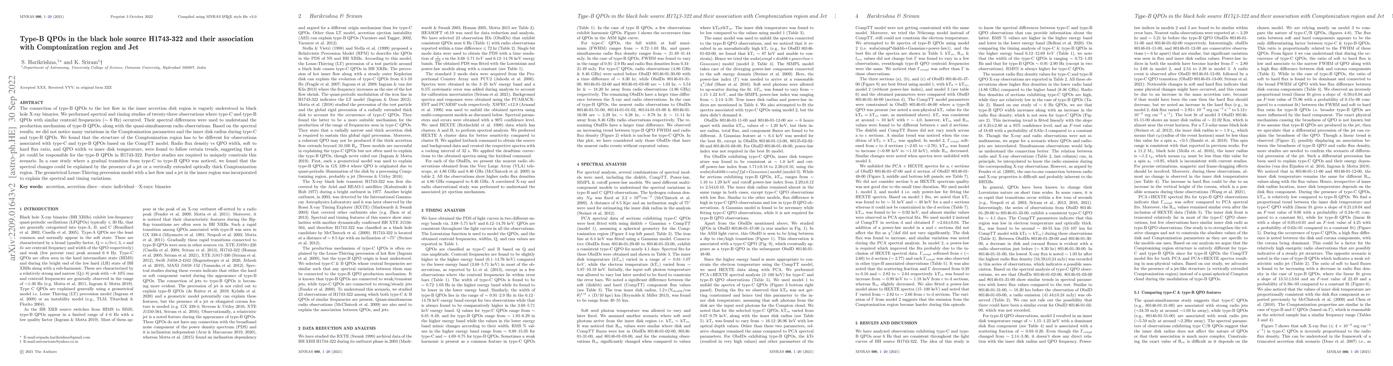 Thumbnail for Type-B QPOs in the black hole source H1743-322 and their association
  with Comptonization region and Jet