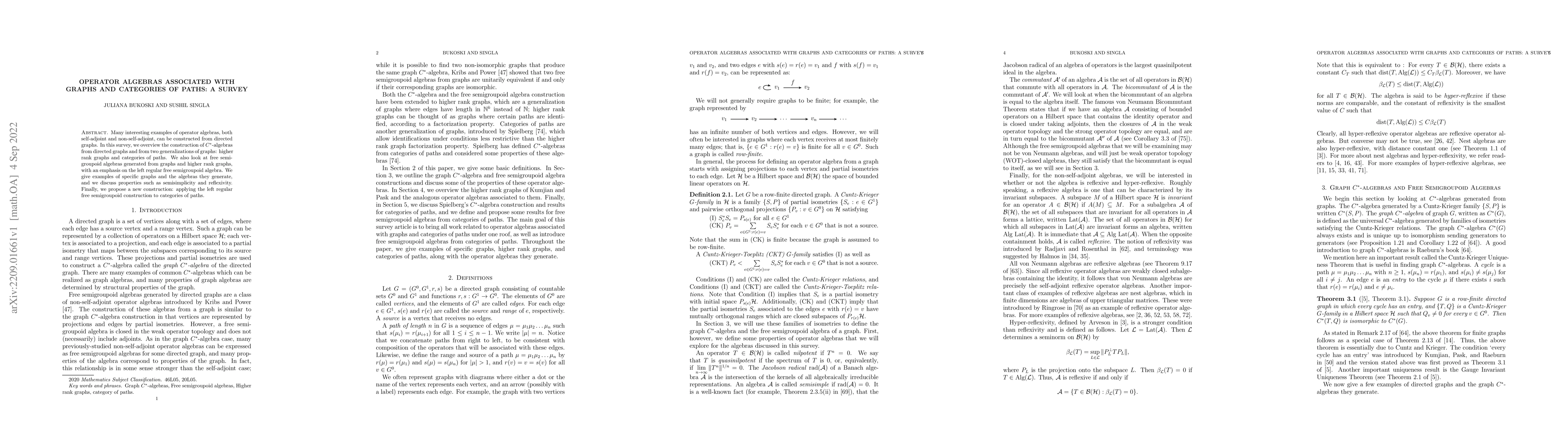 Thumbnail for Operator algebras associated with graphs and categories of paths: a
  Survey