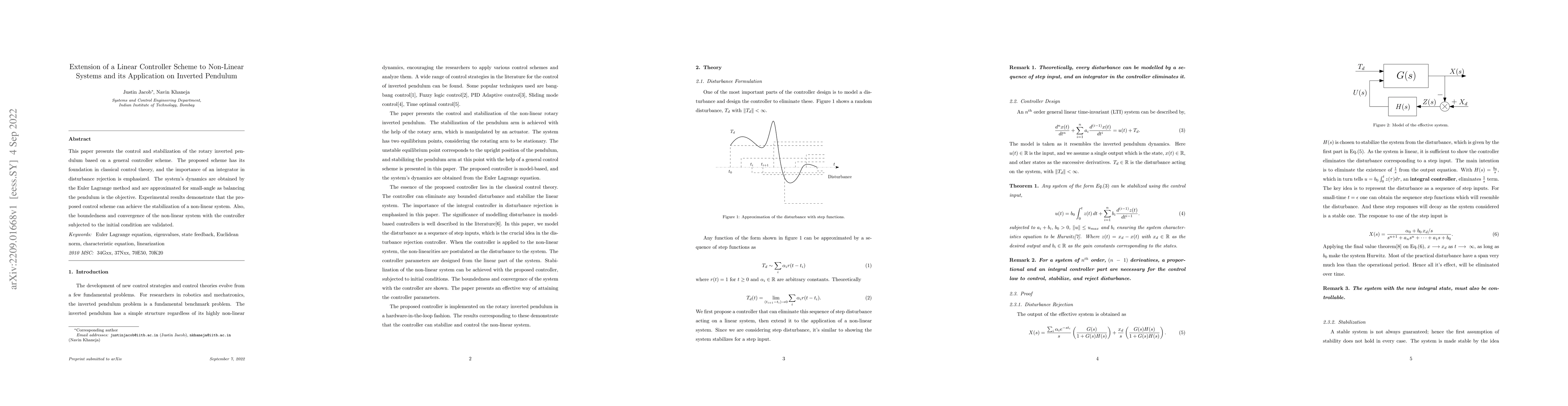 Thumbnail for Extension of a Linear Controller Scheme to Non-Linear Systems and its
  Application on Inverted Pendulum