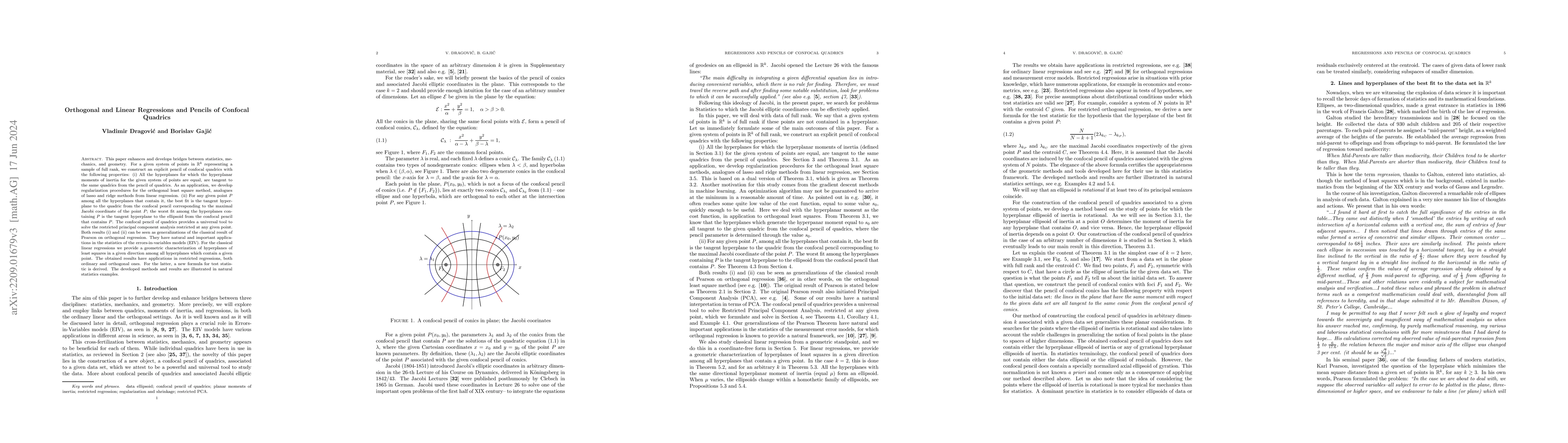 Thumbnail for Orthogonal and Linear Regressions and Pencils of Confocal Quadrics
