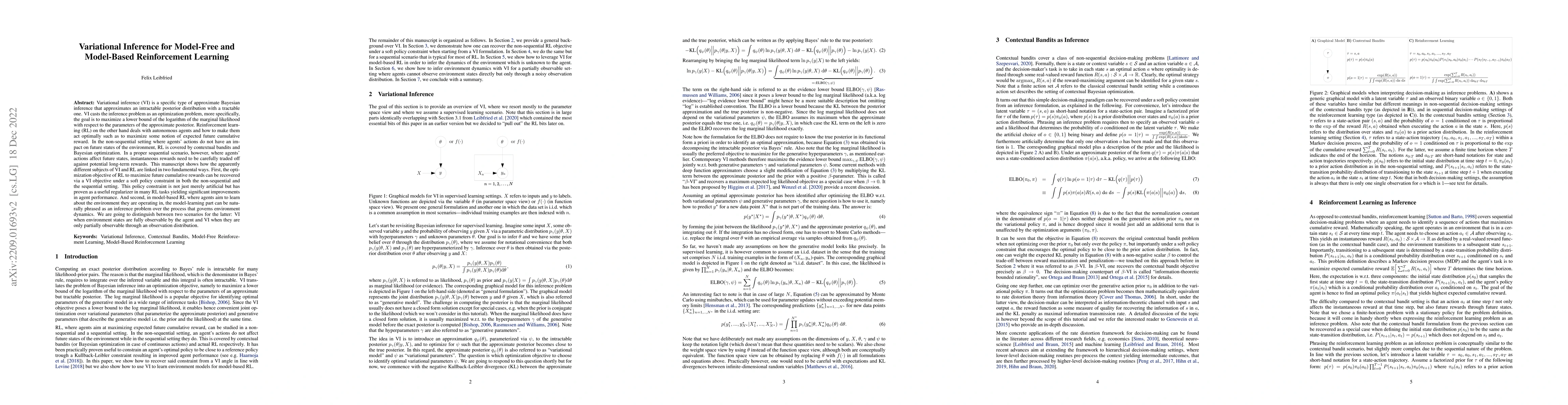 Thumbnail for Variational Inference for Model-Free and Model-Based Reinforcement
  Learning