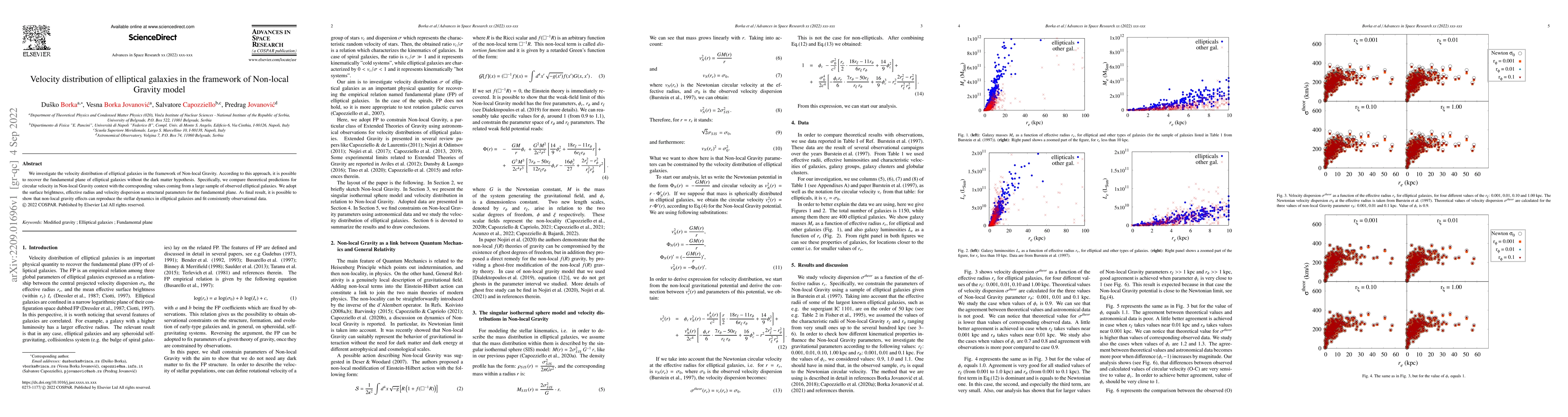 Thumbnail for Velocity distribution of elliptical galaxies in the framework of
  Non-local Gravity model