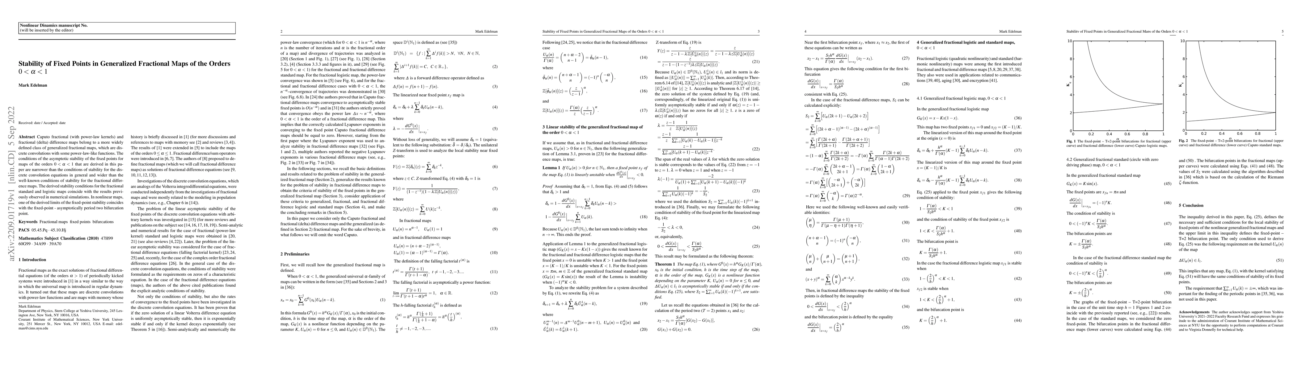 Thumbnail for Stability of Fixed Points in Generalized Fractional Maps of the Orders
  $0< \alpha <1$