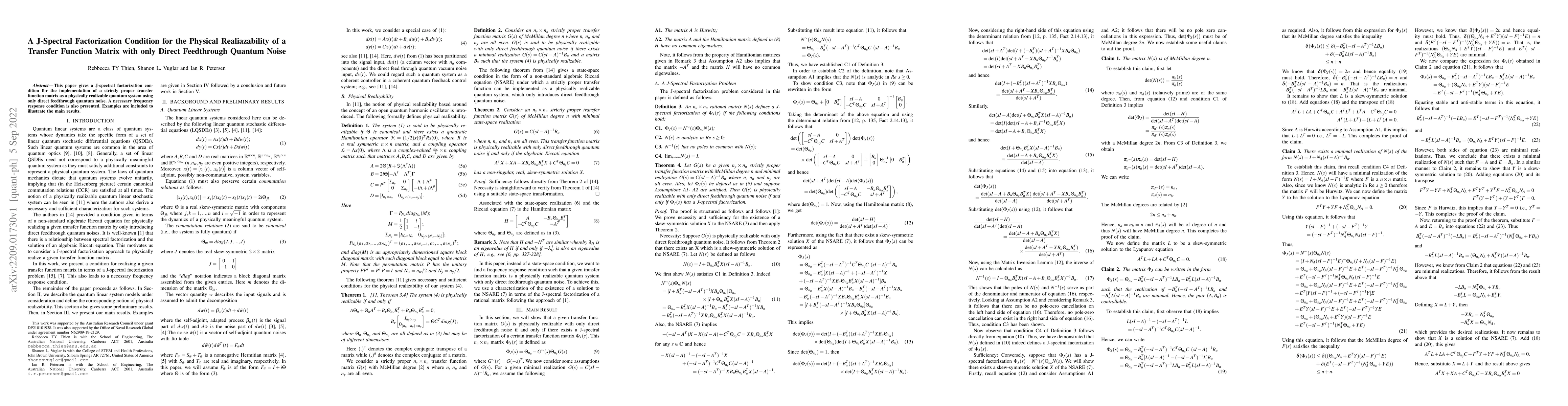 Thumbnail for A J-spectral Factorization Condition for the Physical Realizability of a
  Transfer Function Matrix with only Direct Feedthrough Quantum Noise